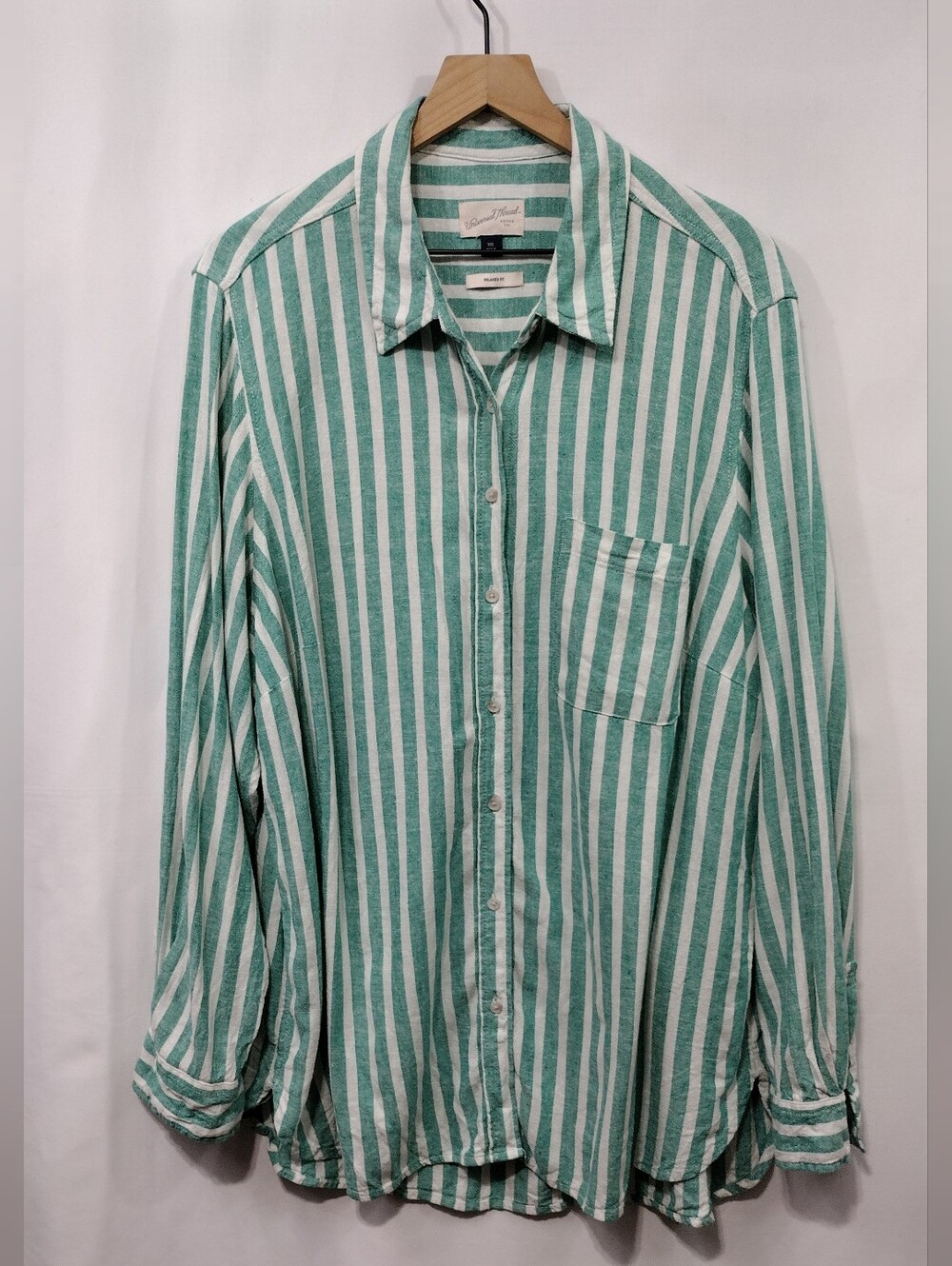 Universal Thread Linen Stripe Button-Down Shirt Womens XXL Green White Office
